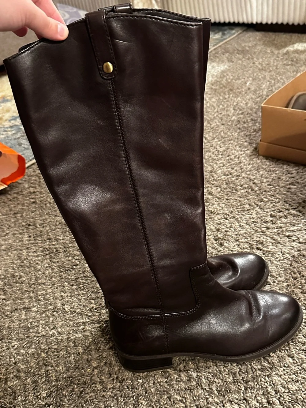 INC Women's Tall Leather Riding Boots in Dark Brown
